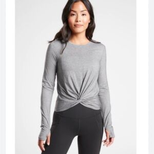 Athleta Heather Gray Essence Twist Long Sleeve Top